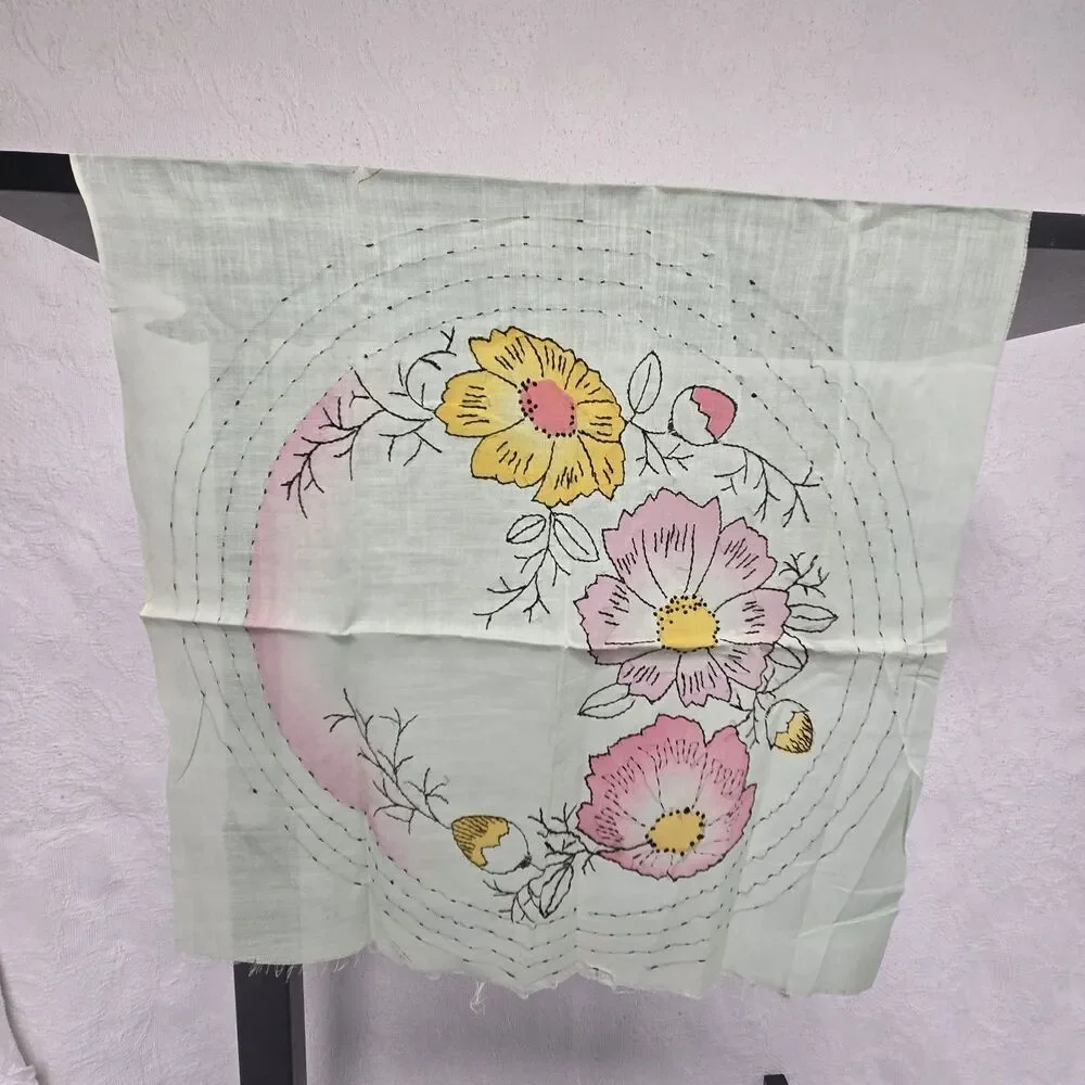 Beautiful Poppy Embroidered Linen Table Runner Fabric Pastel Artsy Bridgerton